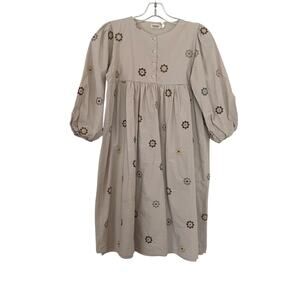 MarMar Copenhagen Girls Beige Embroidered Flower Dots Dress Dura Lined size 12